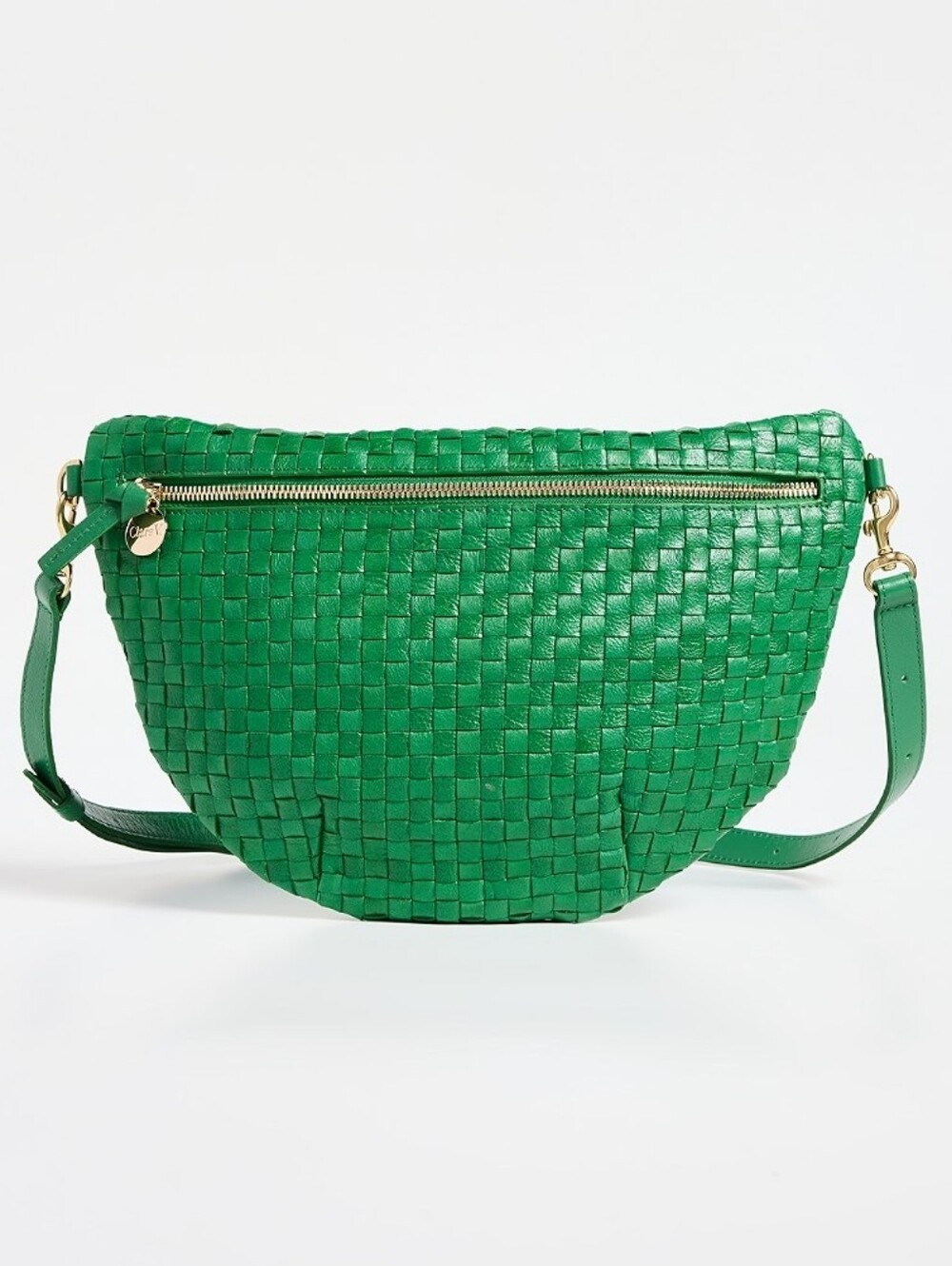 LIKE NEW CLARE V GRANDE FANNY BAG - GRASS WOVEN CHECKER LEATHER